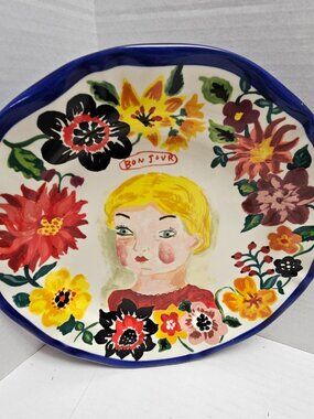 Anthropologie Nathalie Lete Dinner Plate Blonde Girl Portrait Francophile Bonjou